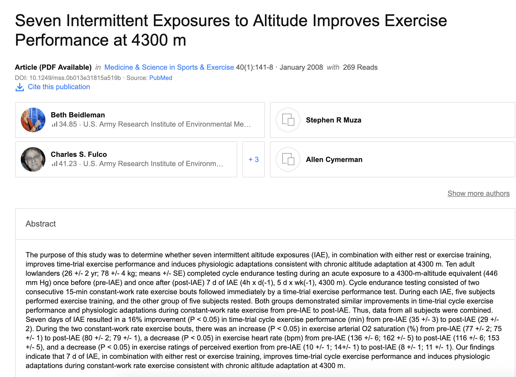 Altitude Training Acclimatization Study Research